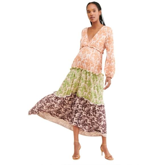 Hutch x Maxey Greene Long Sleeve Floral Boho Maternity Maxi Dress Size Medium - Picture 6 of 7